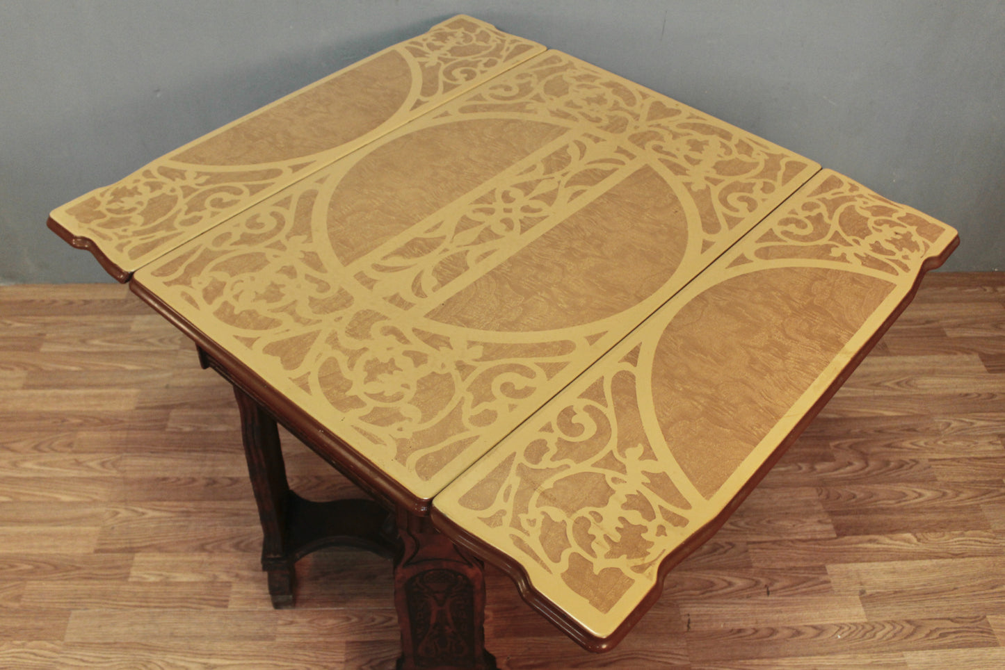 Antique Ornate Enamel Table with Built-In Leaves - ONLINE ONLY