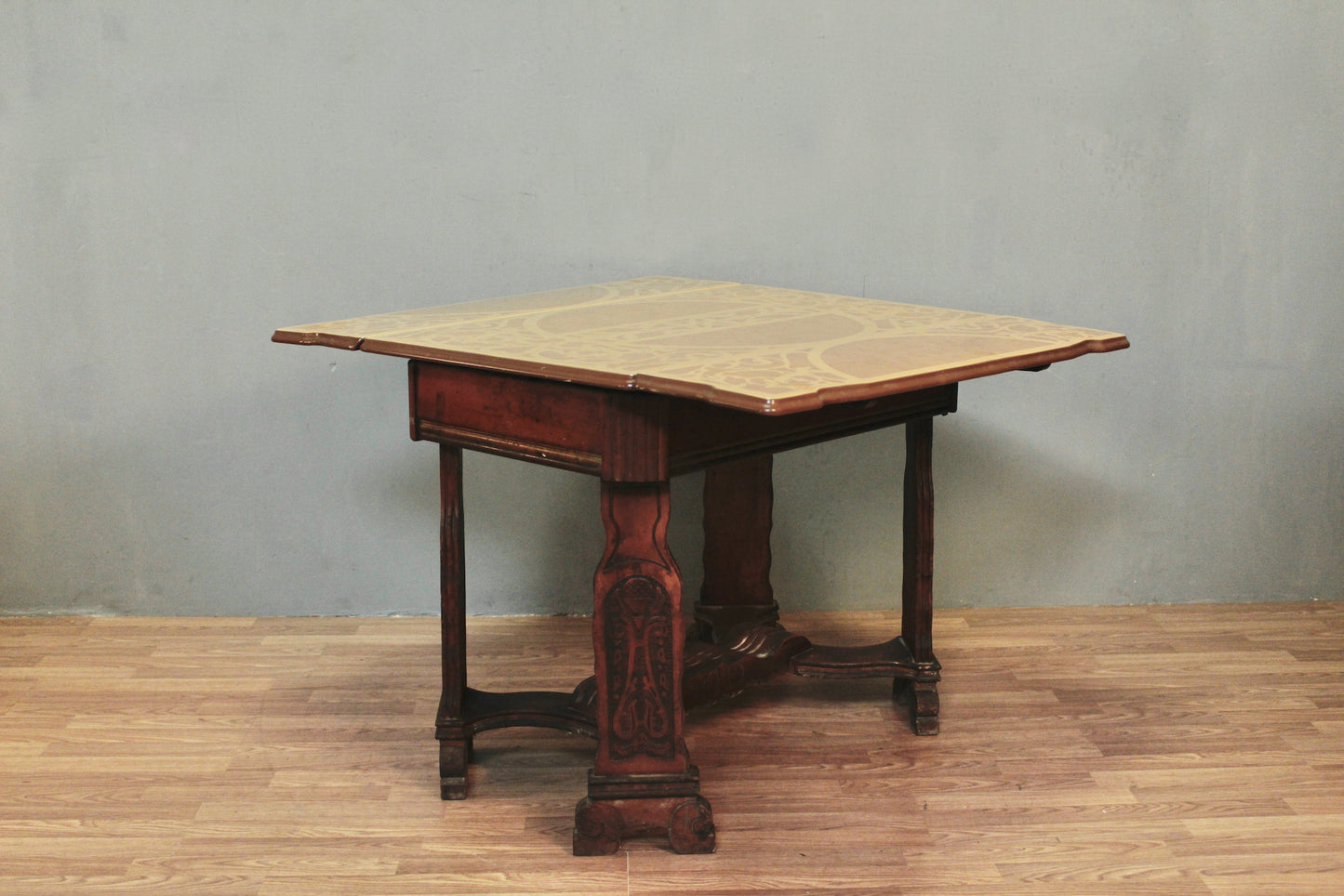 Antique Ornate Enamel Table with Built-In Leaves - ONLINE ONLY