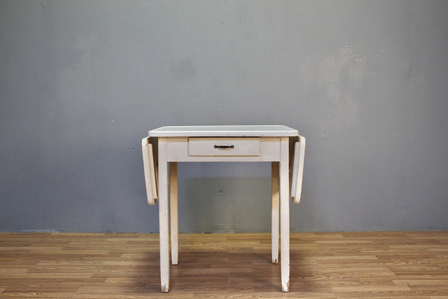 White Enamel & Wood Drop-Leaf Table