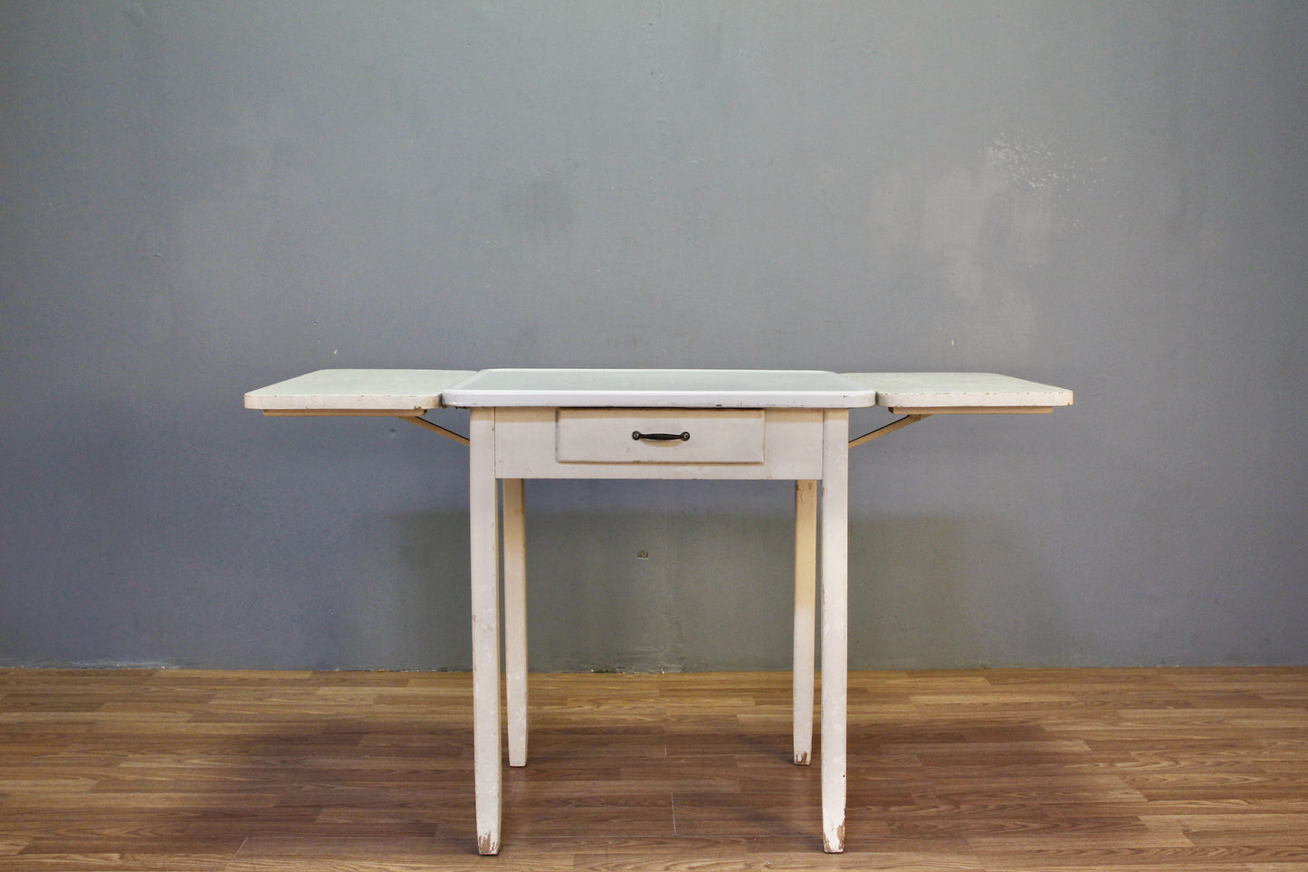White Enamel & Wood Drop-Leaf Table