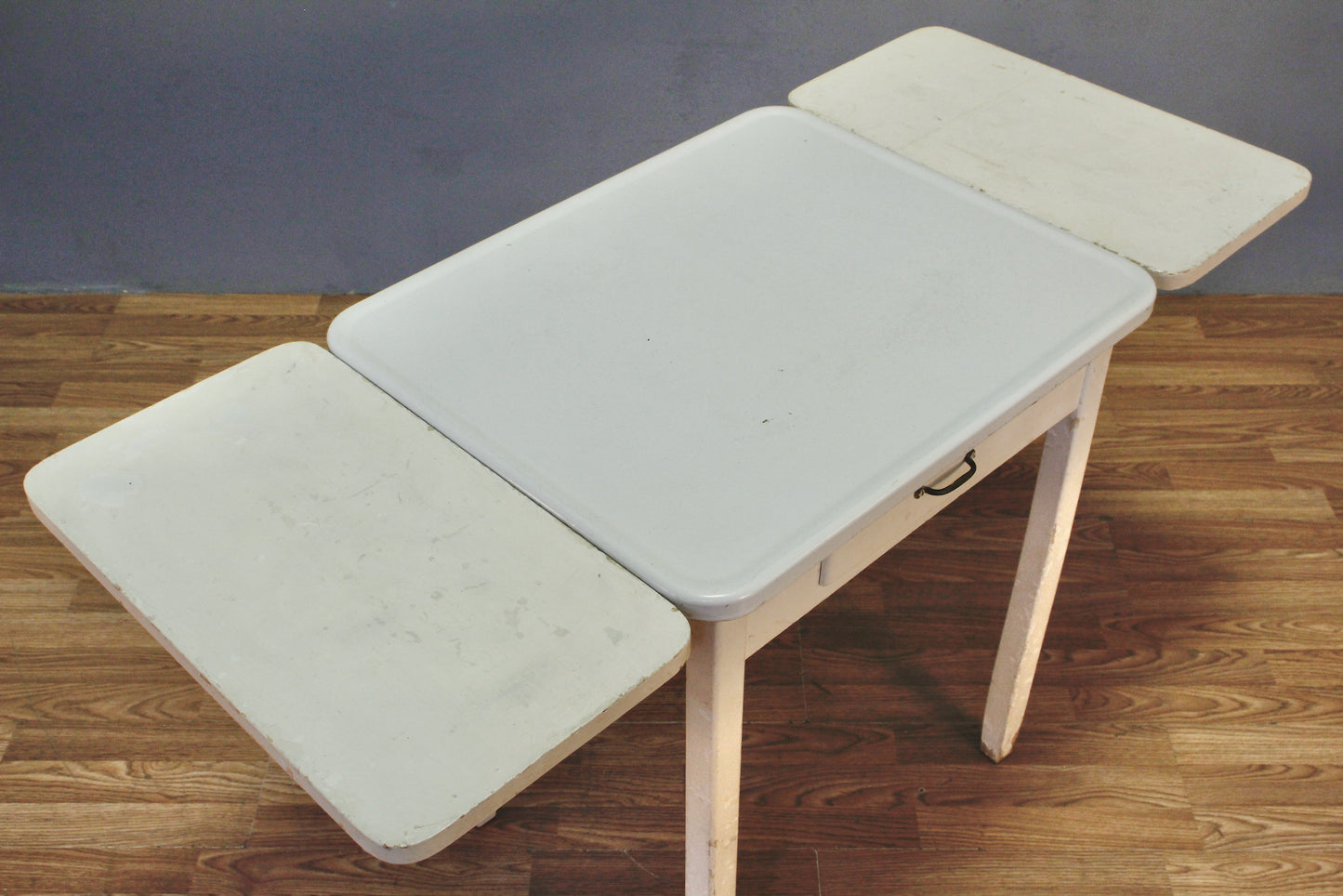 White Enamel & Wood Drop-Leaf Table