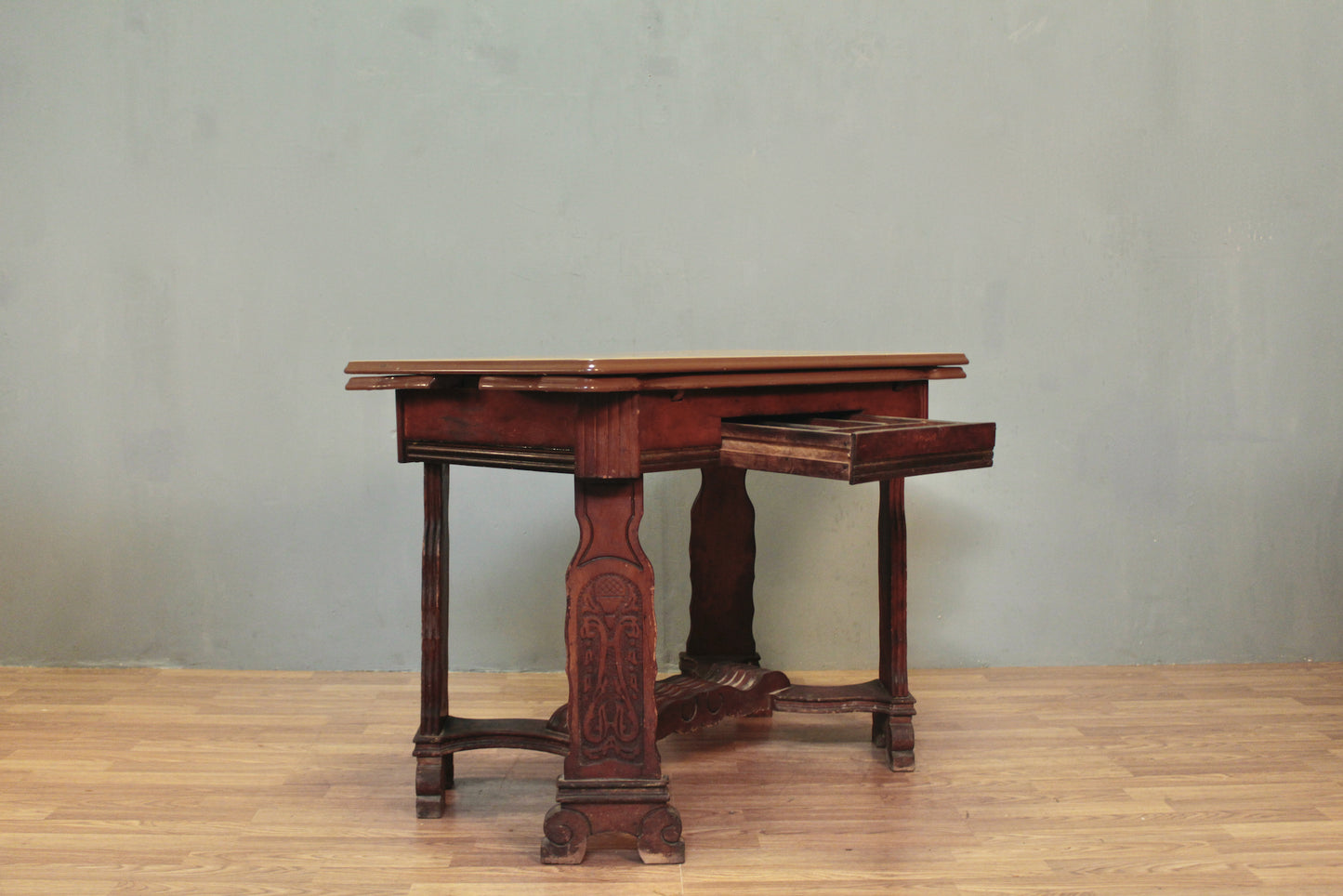 Antique Ornate Enamel Table with Built-In Leaves - ONLINE ONLY