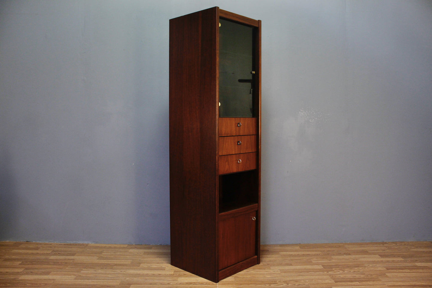 Slim Rosewood Illuminated 3-Drawer Wall Unit