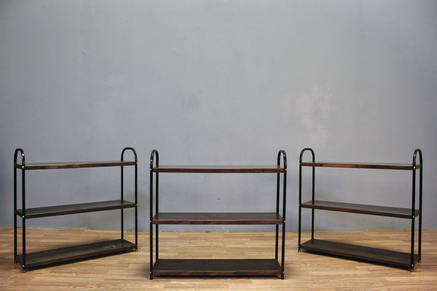 Slim Black & Woodgrain Metal Shelf