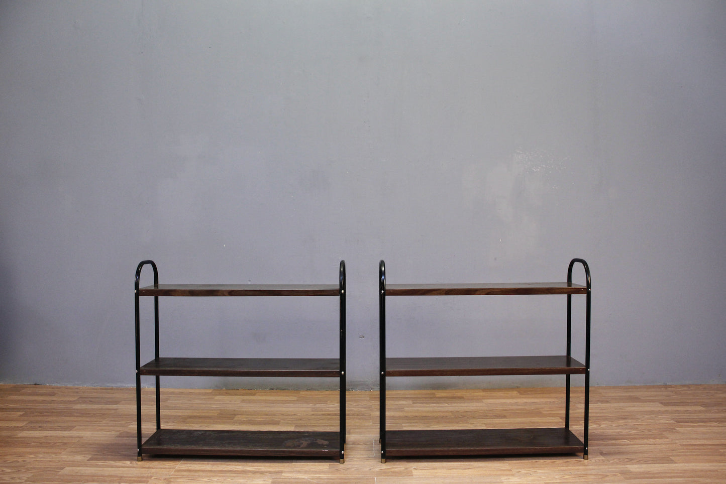 Slim Black & Woodgrain Metal Shelf