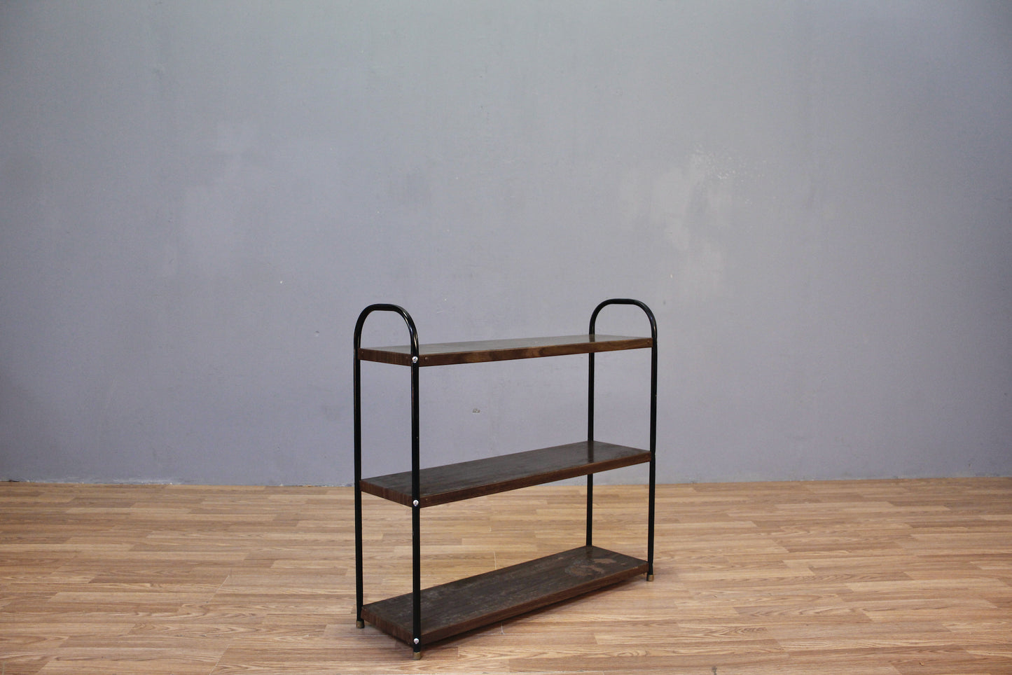 Slim Black & Woodgrain Metal Shelf