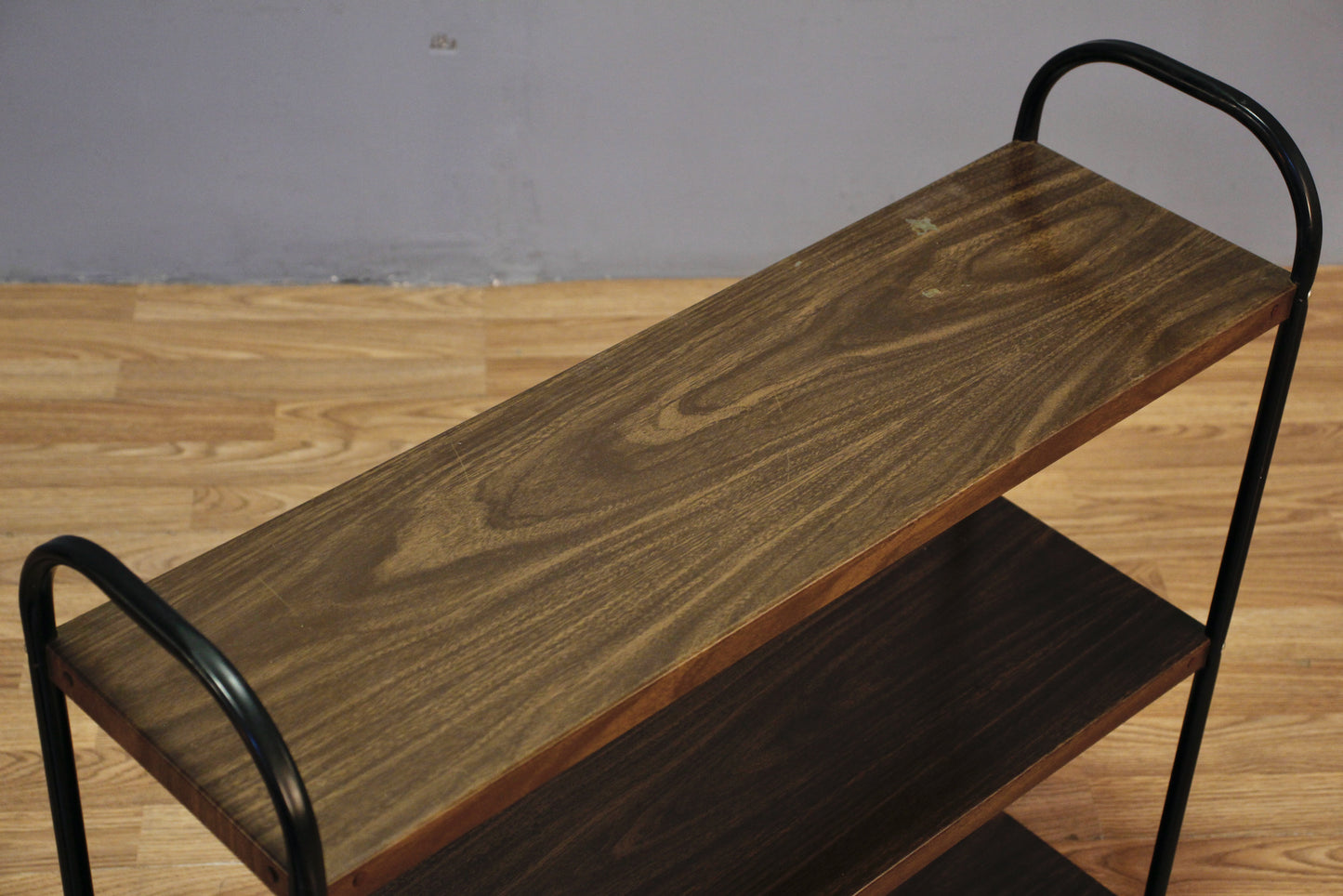Slim Black & Woodgrain Metal Shelf