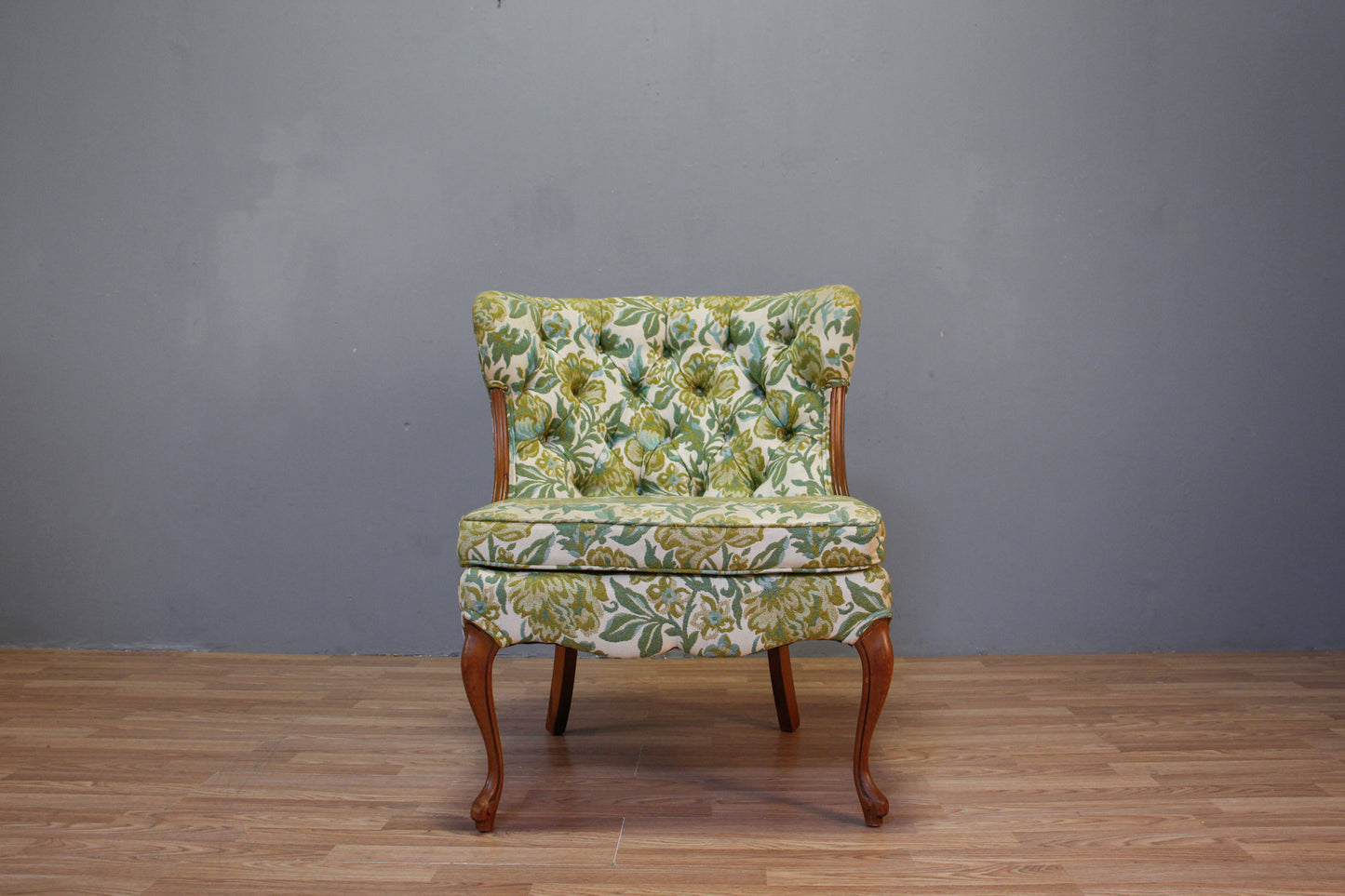 Chartreuse Floral Tufted Accent Chair