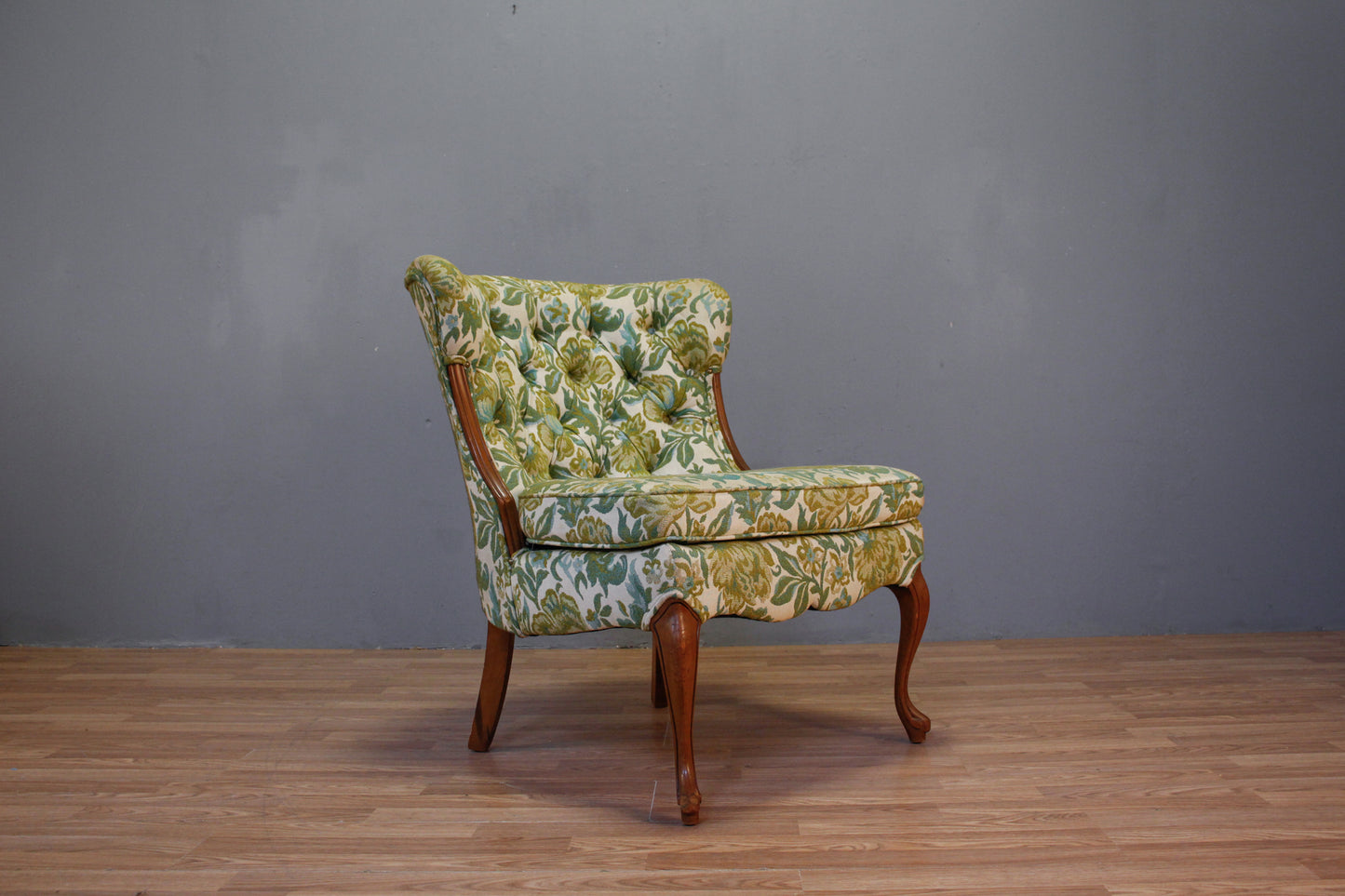 Chartreuse Floral Tufted Accent Chair