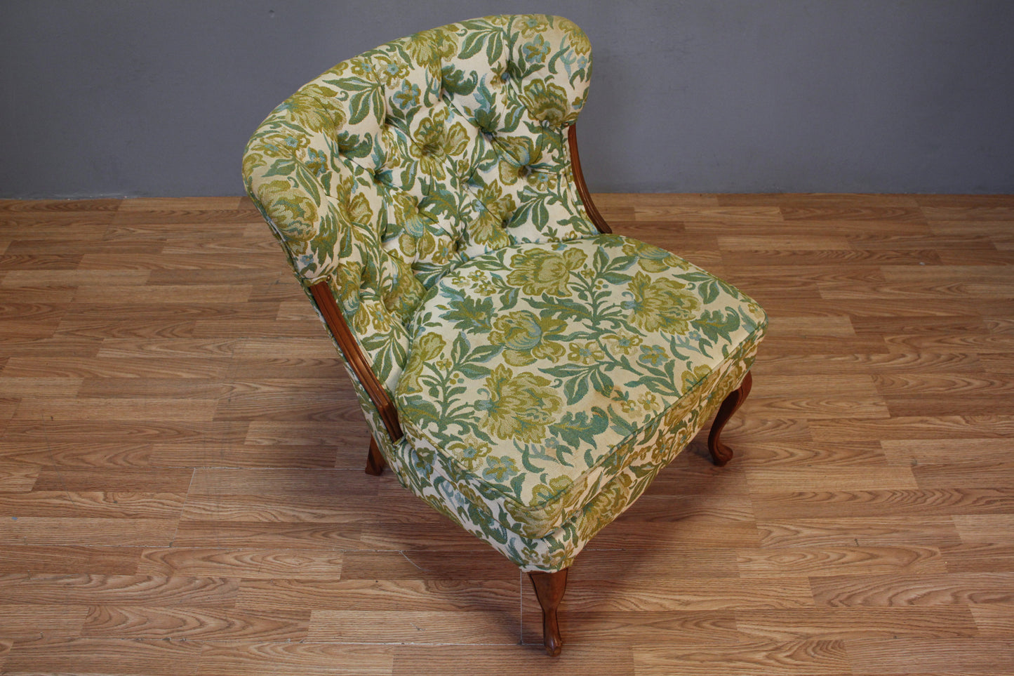 Chartreuse Floral Tufted Accent Chair