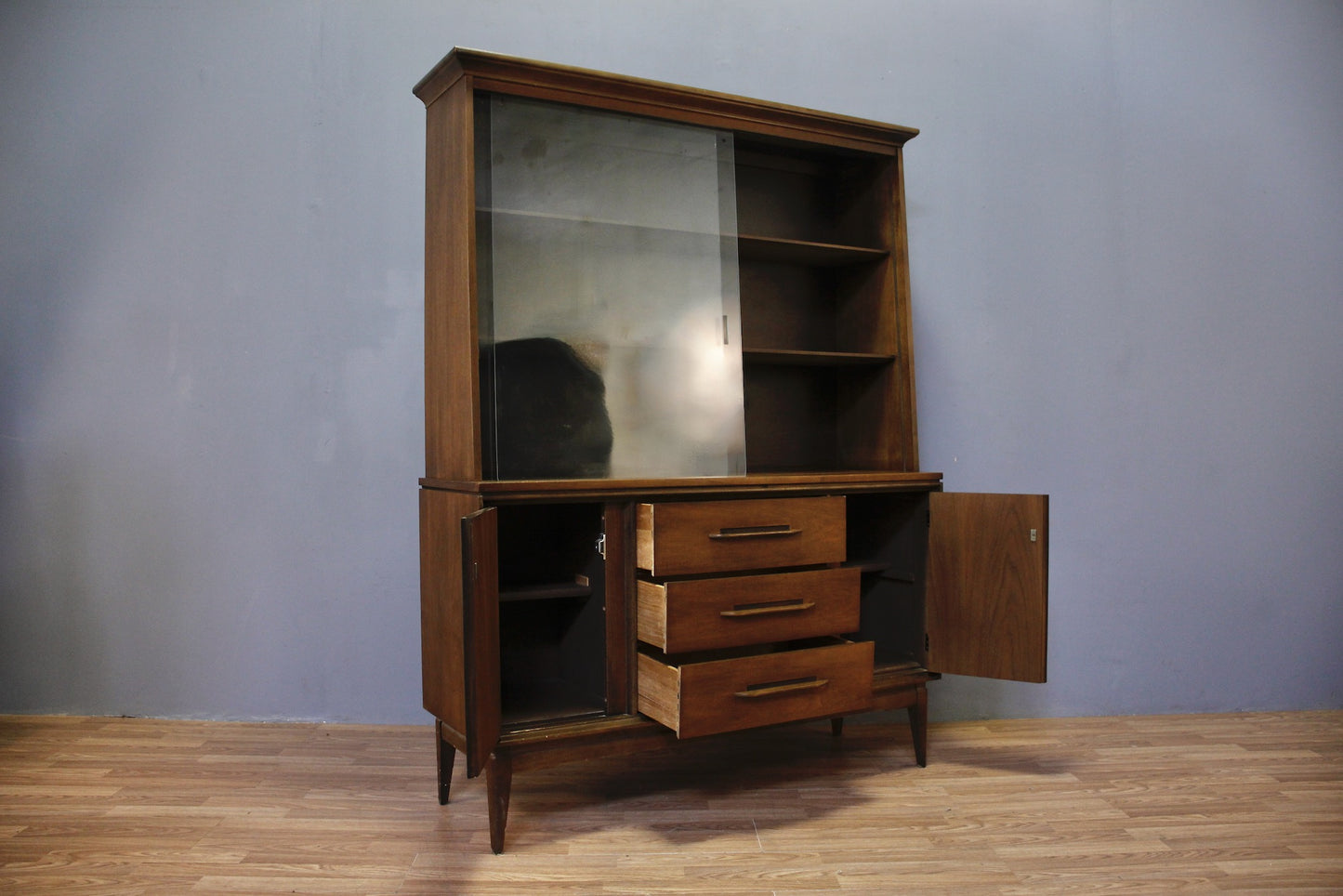 Bassett Walnut & Glass 3-Drawer Wall Unit - ONLINE ONLY