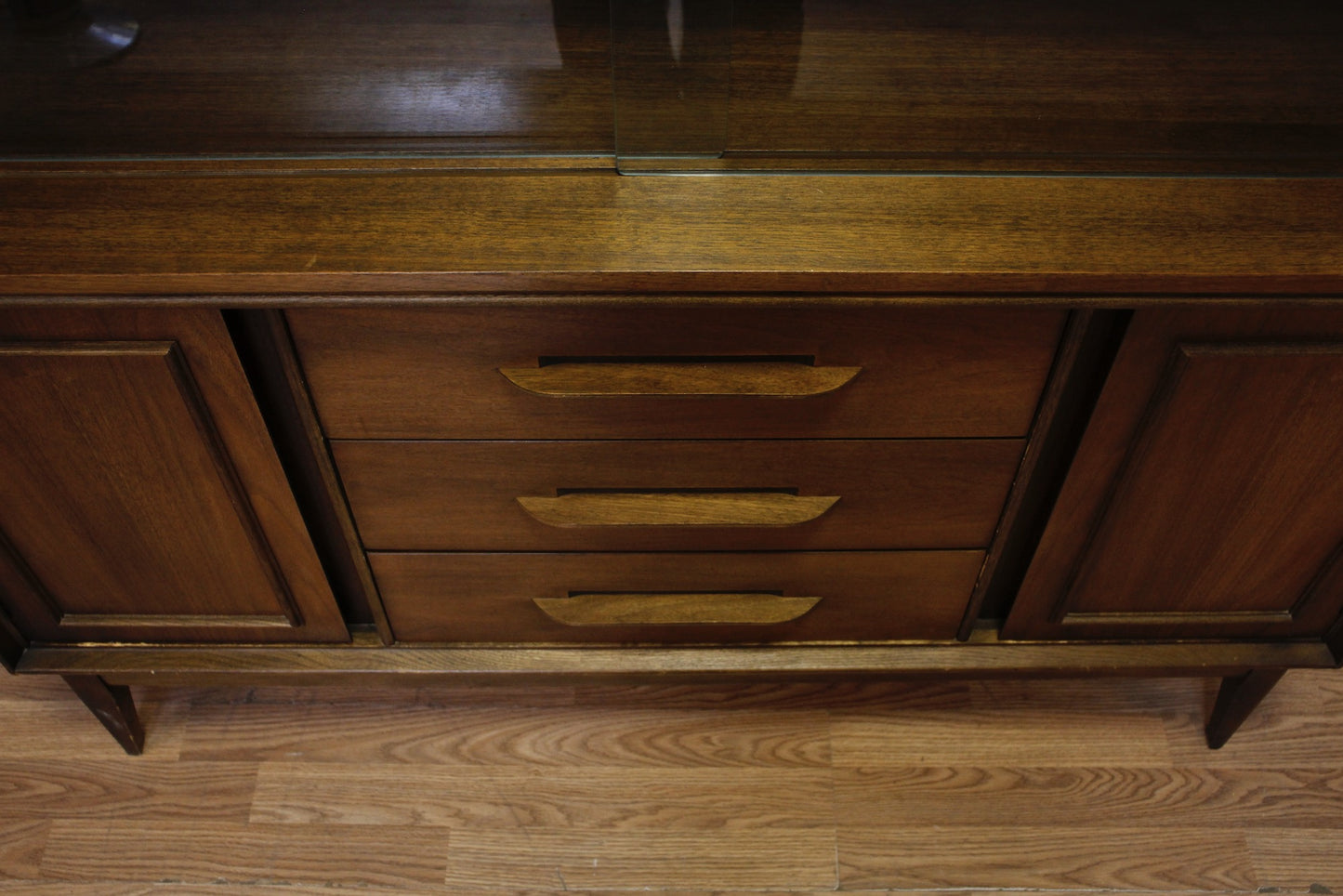 Bassett Walnut & Glass 3-Drawer Wall Unit - ONLINE ONLY