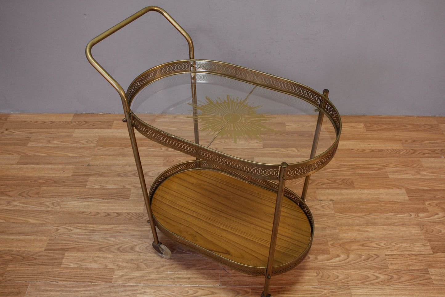 Sunburst Brass & Glass Bar Cart