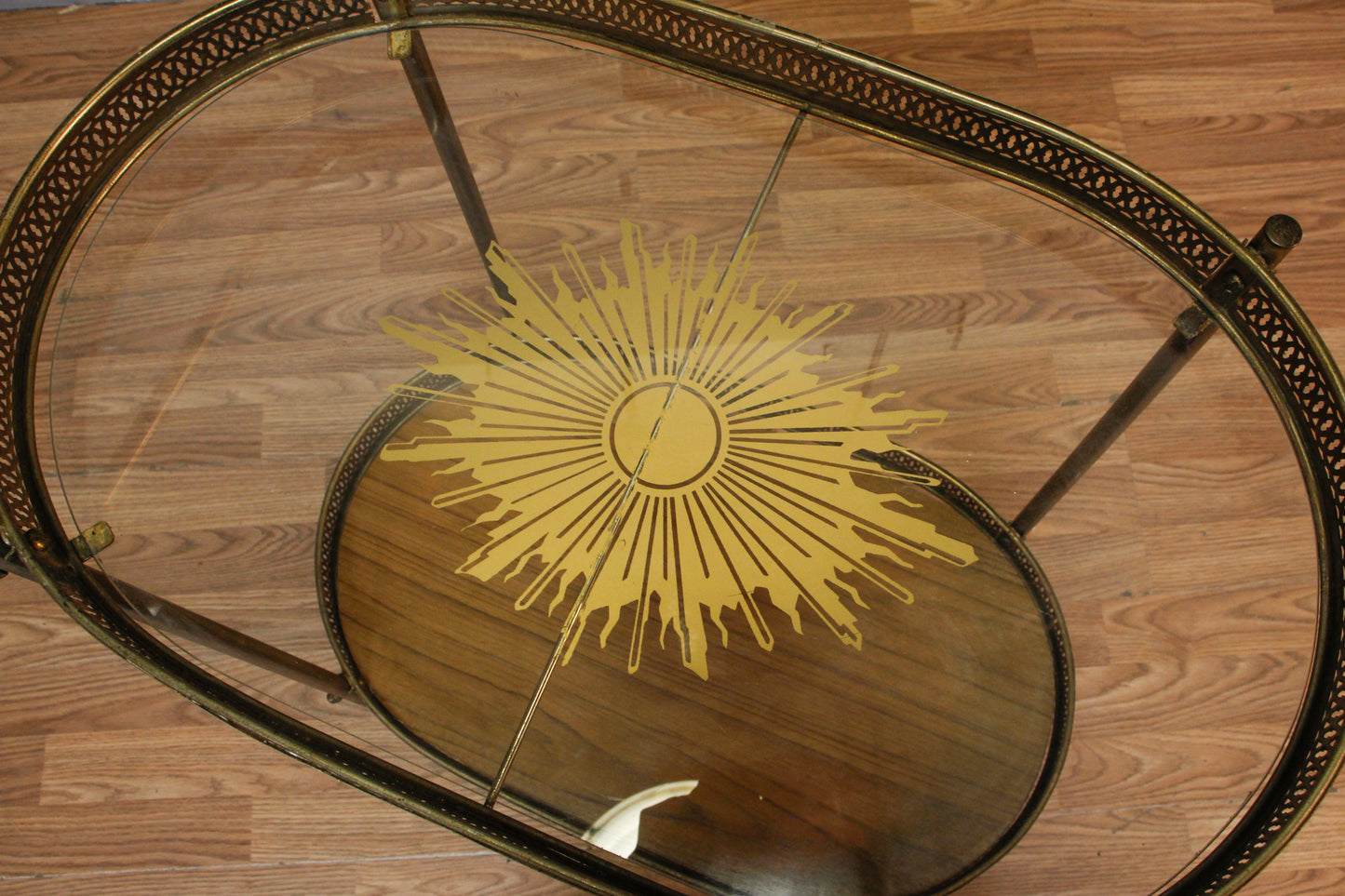 Sunburst Brass & Glass Bar Cart