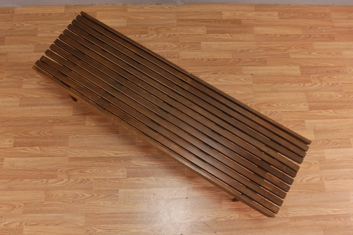 Long Mid Century Walnut Slatted Coffee Table