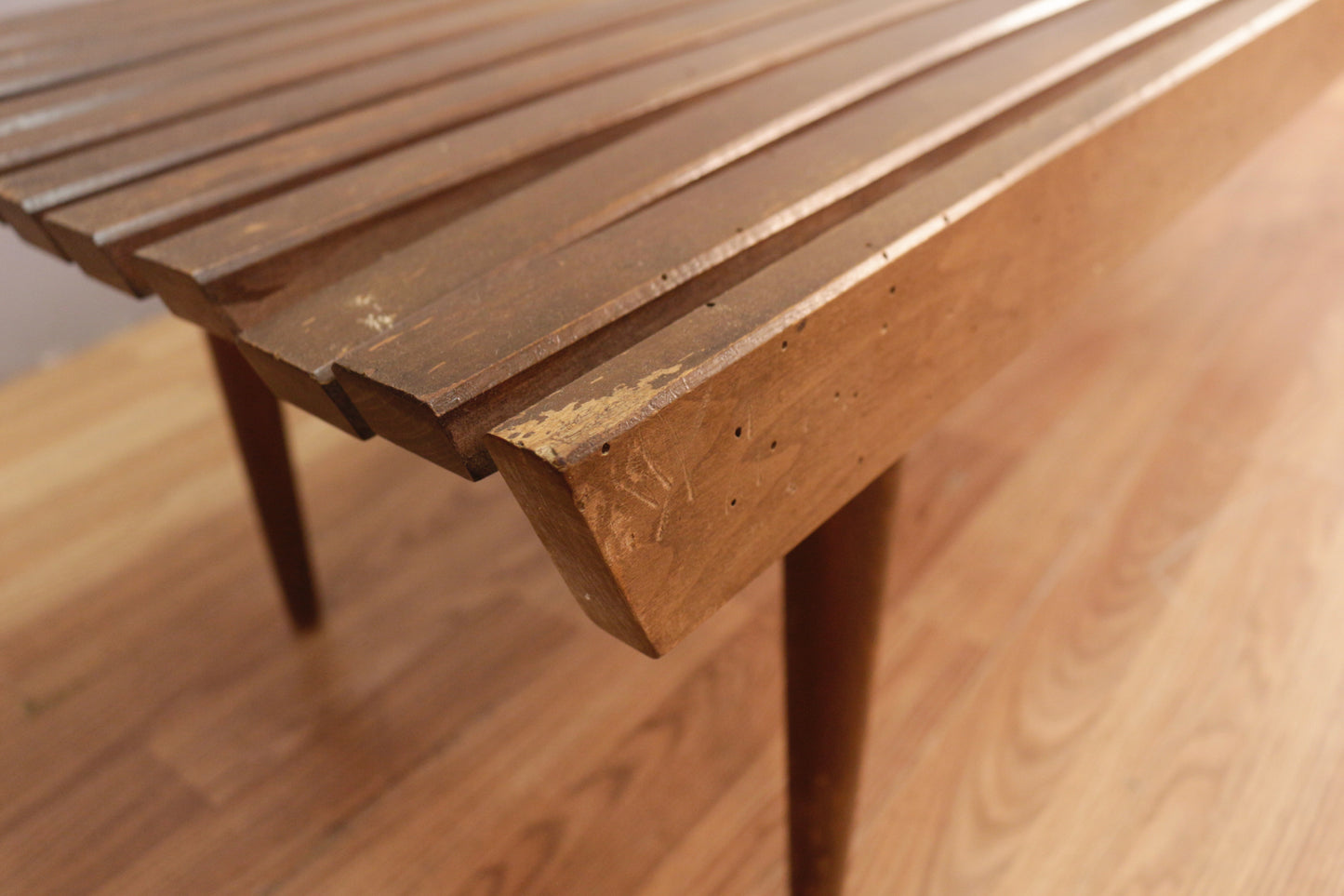Long Mid Century Walnut Slatted Coffee Table