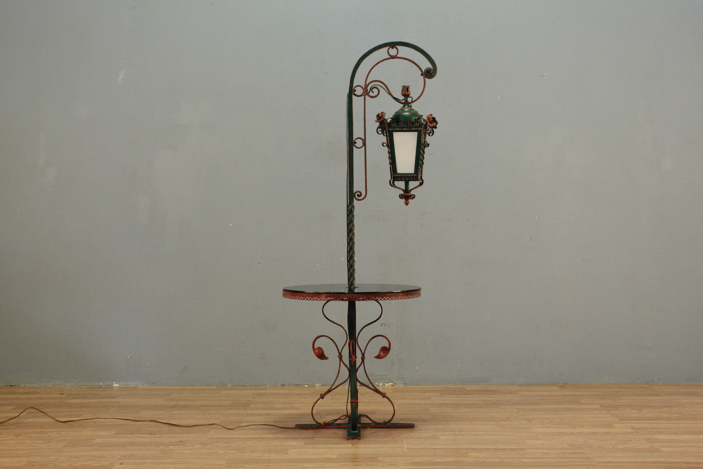 Wrought Iron & Glass Side Table Floor Lamp