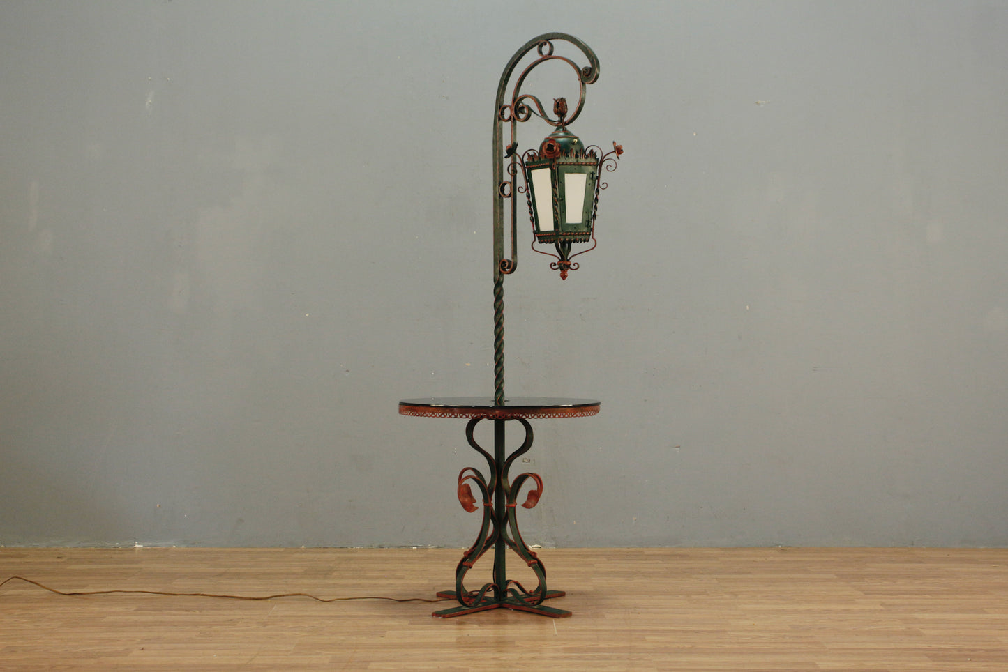 Wrought Iron & Glass Side Table Floor Lamp