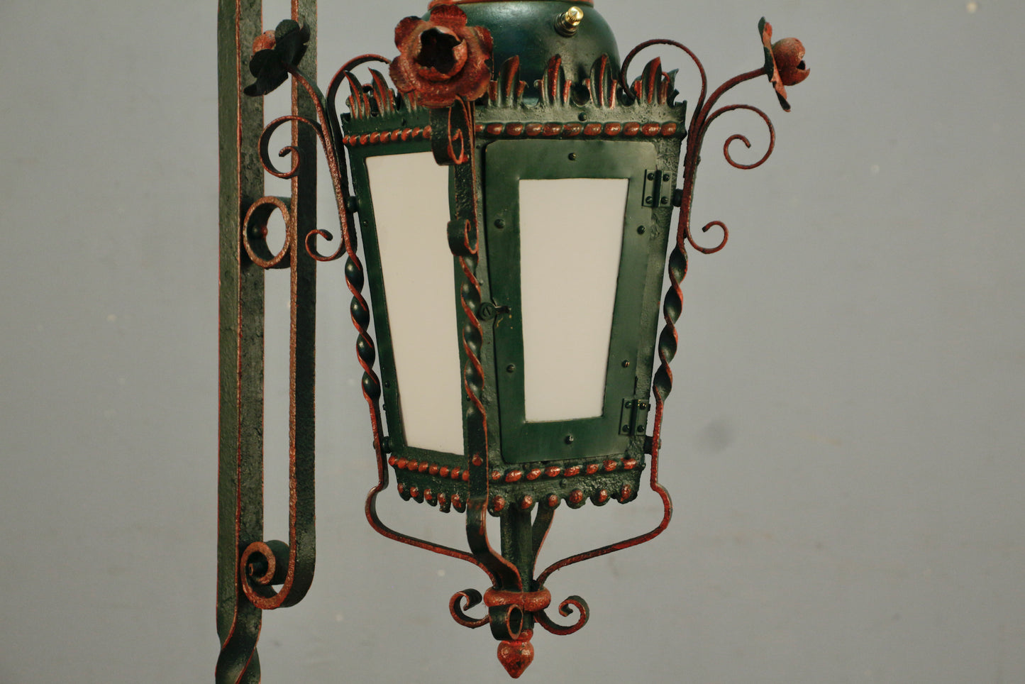 Wrought Iron & Glass Side Table Floor Lamp
