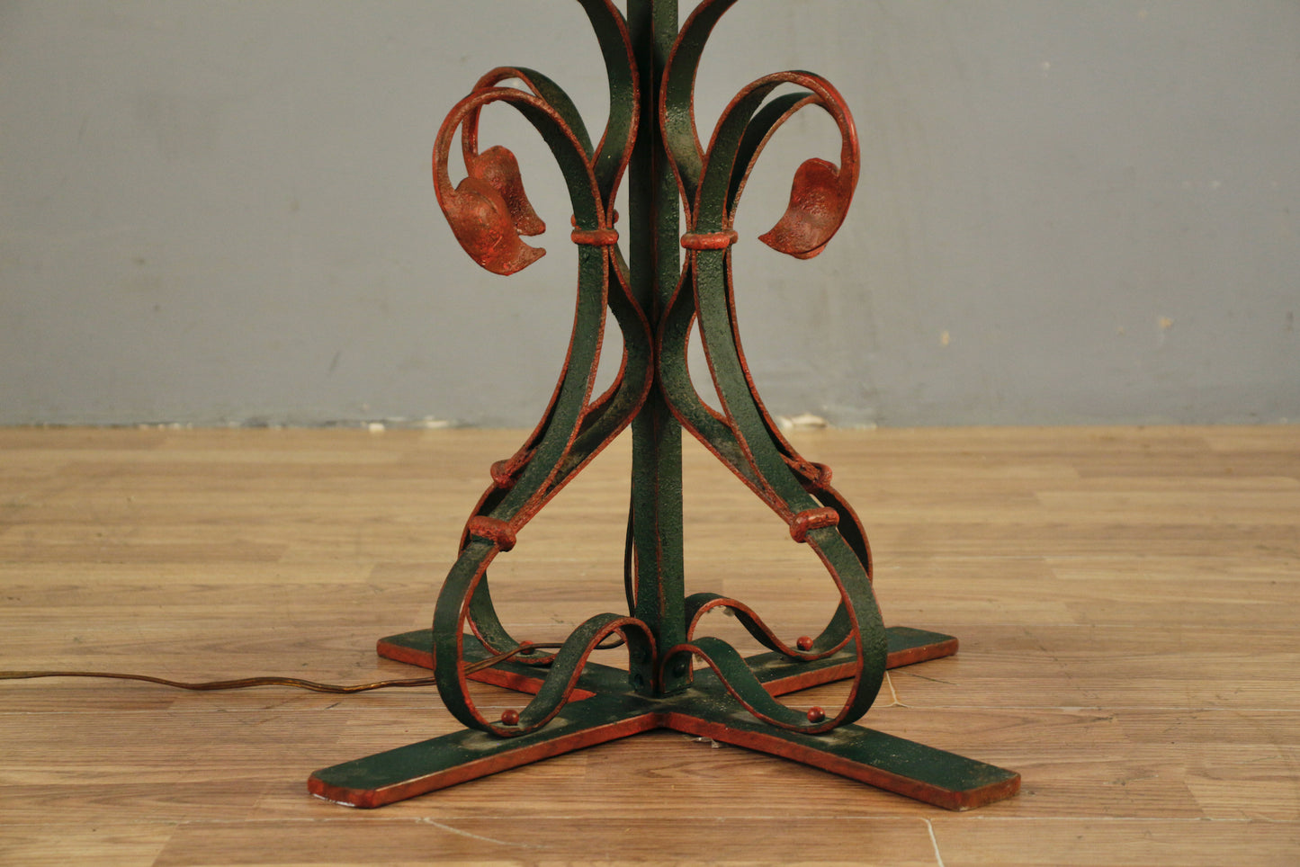 Wrought Iron & Glass Side Table Floor Lamp