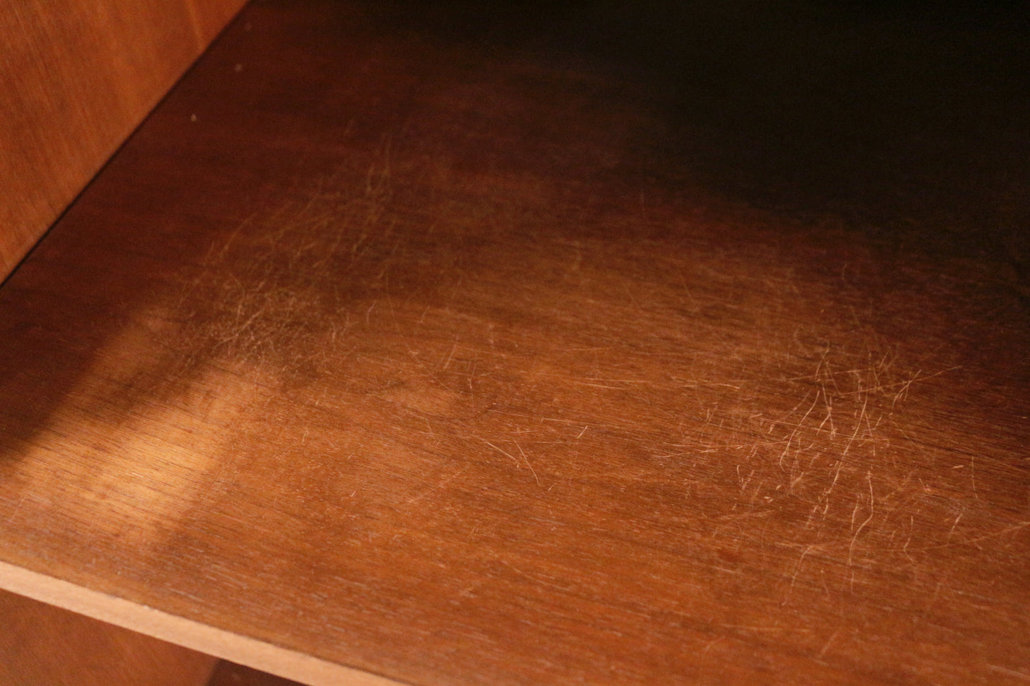 Mid Century Walnut Open Shelf Credenza