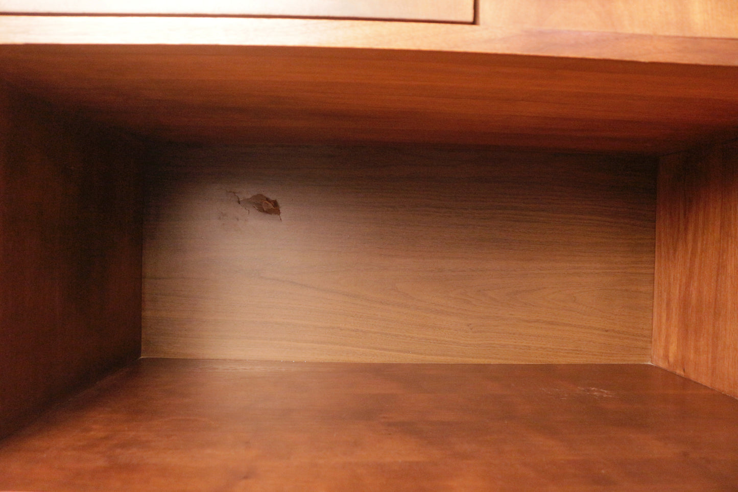Mid Century Walnut Open Shelf Credenza