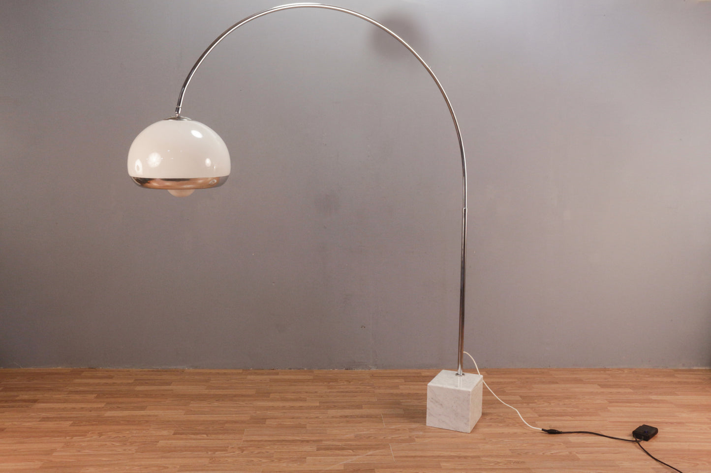 Large Guzzini Chrome & Marble Arc Floor Lamp