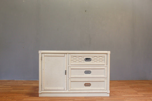 1970s "Wicker Weve" White Mini Credenza - ONLINE ONLY