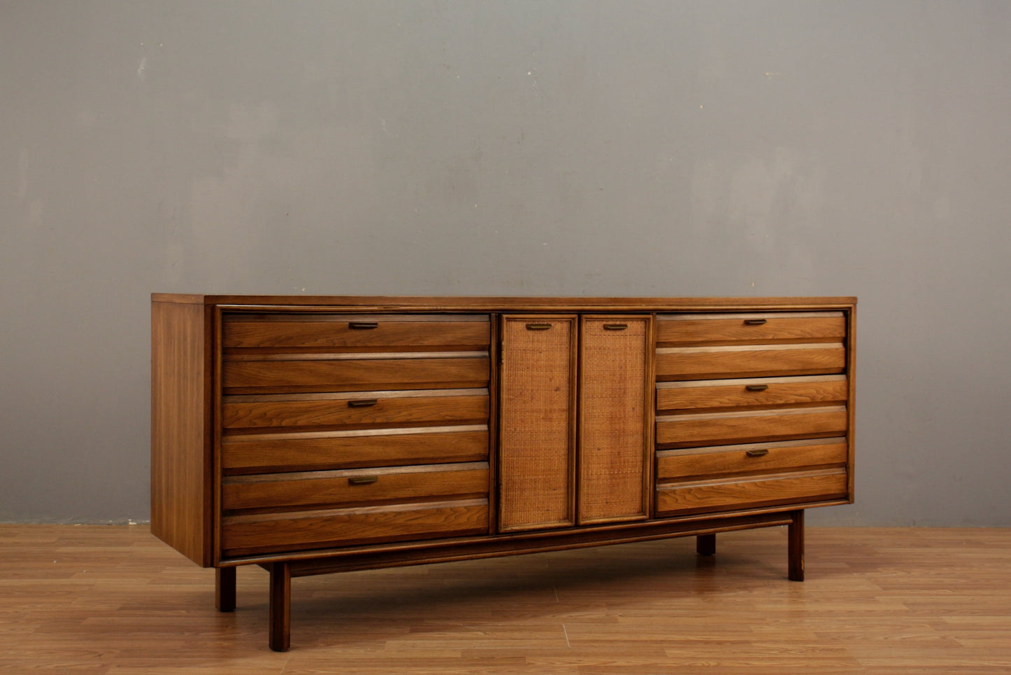 Oak & Woven 9-Drawer Credenza