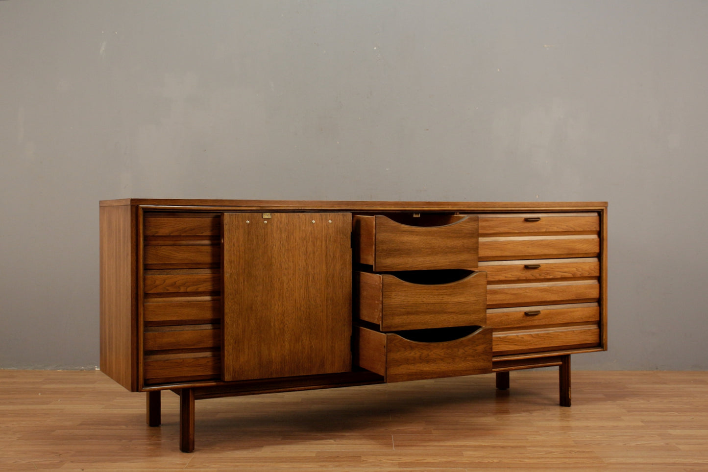 Oak & Woven 9-Drawer Credenza