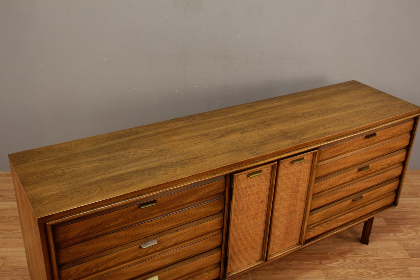 Oak & Woven 9-Drawer Credenza