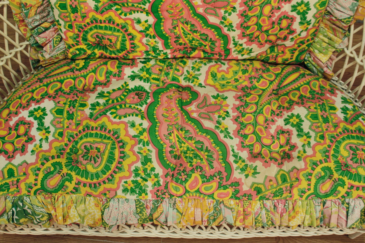 Neon Paisley & White Wicker Settee