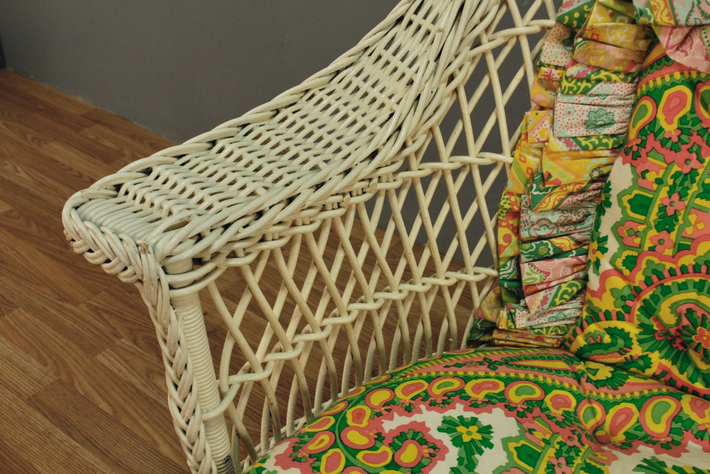 Neon Paisley & White Wicker Settee