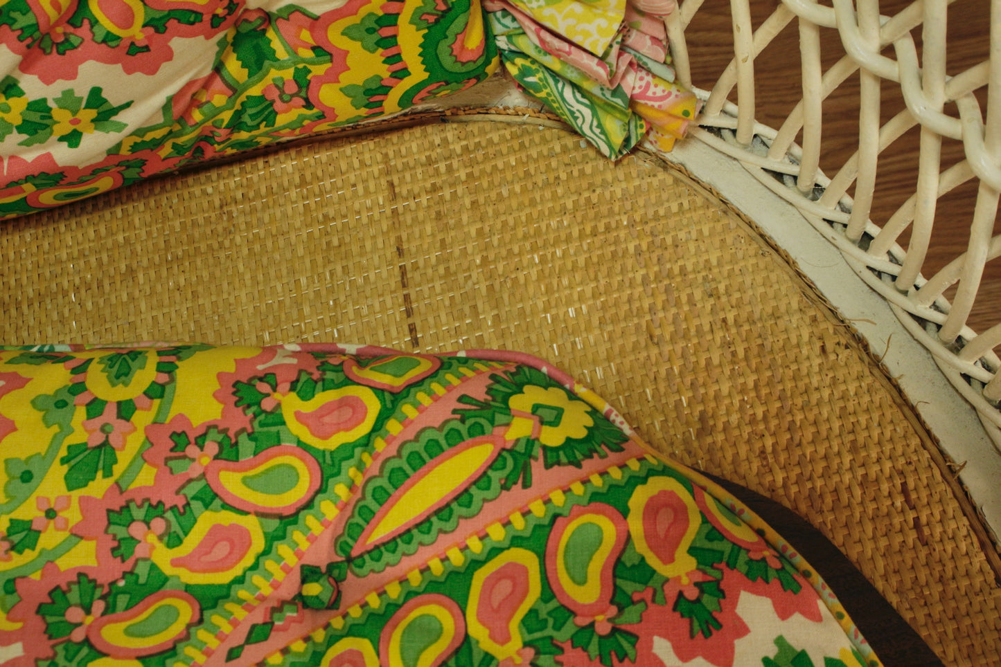Neon Paisley & White Wicker Settee