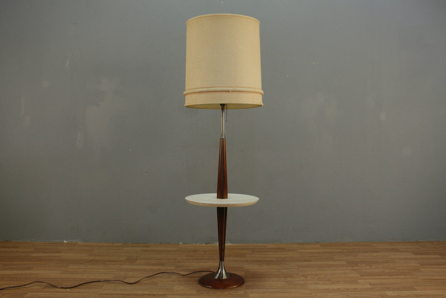 Walnut & White Laminate Side Table Floor Lamp