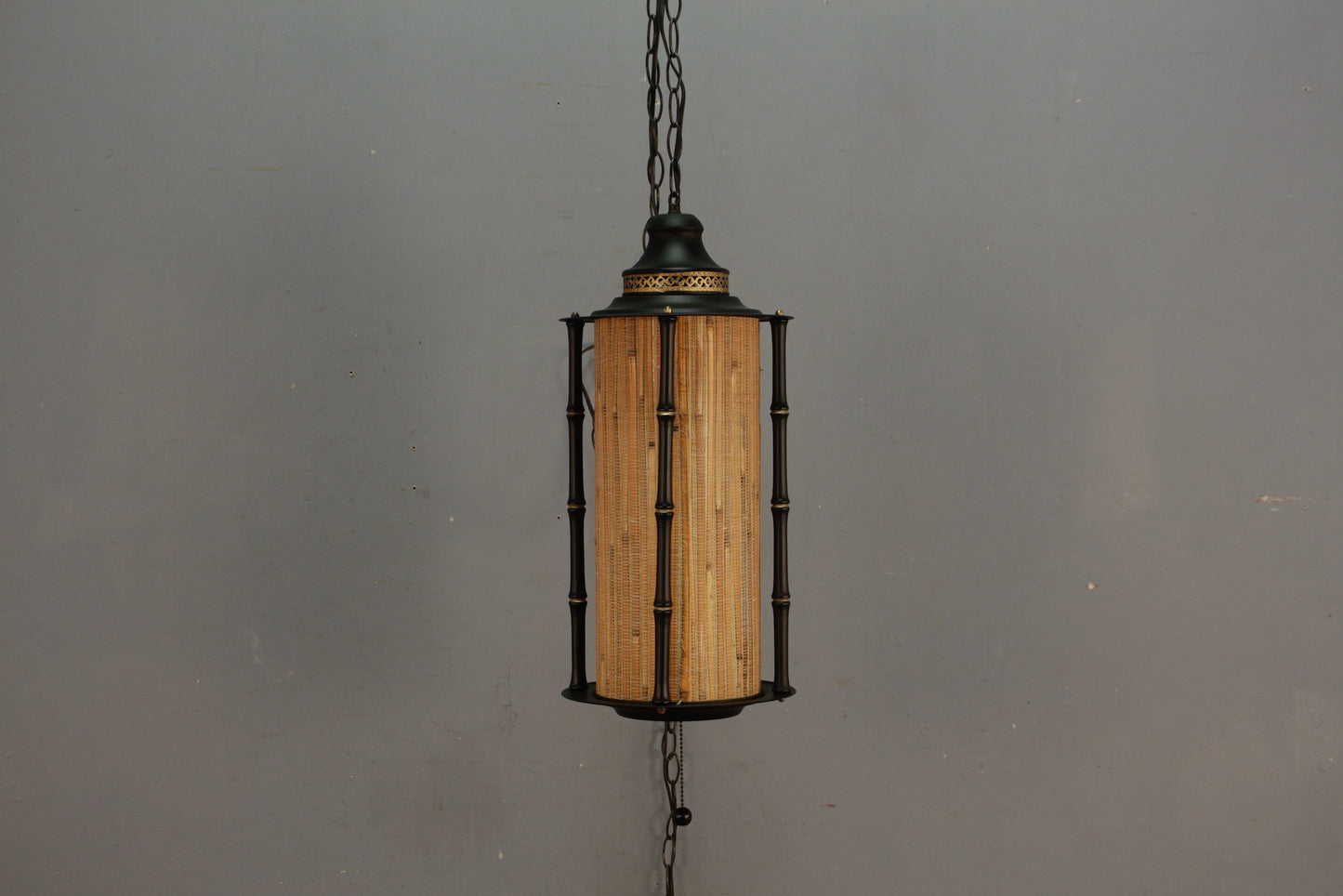 Black & Woven Bamboo Swag Lamp