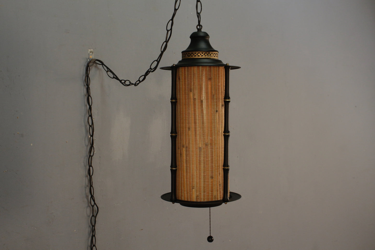 Black & Woven Bamboo Swag Lamp