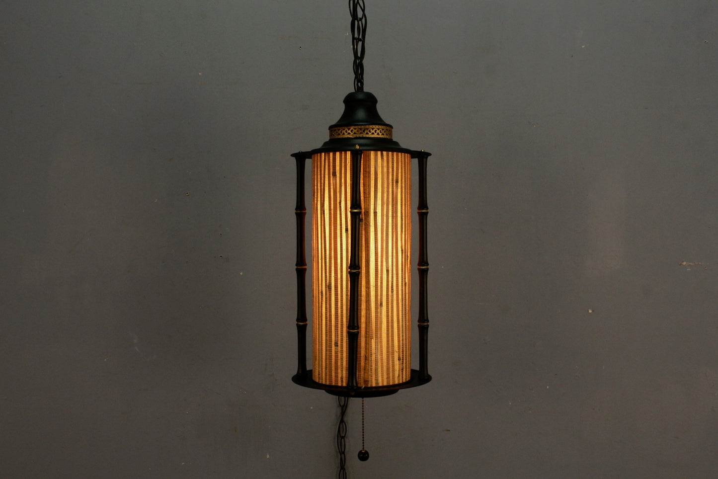 Black & Woven Bamboo Swag Lamp