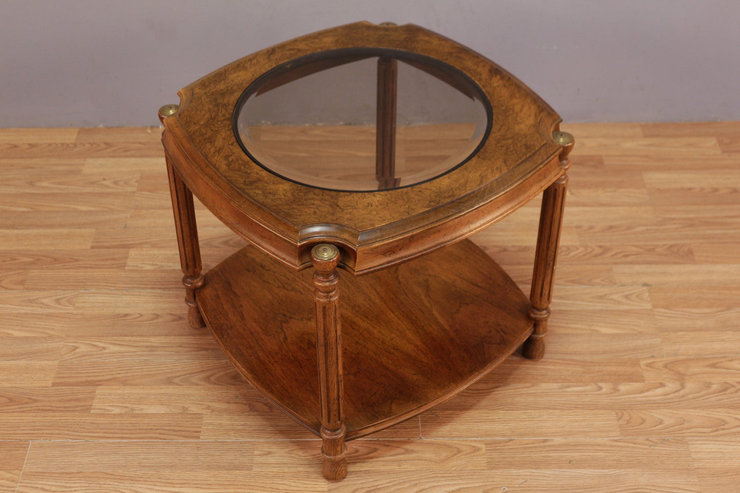Provincial Burl & Smoked Glass End Table - ONLINE ONLY