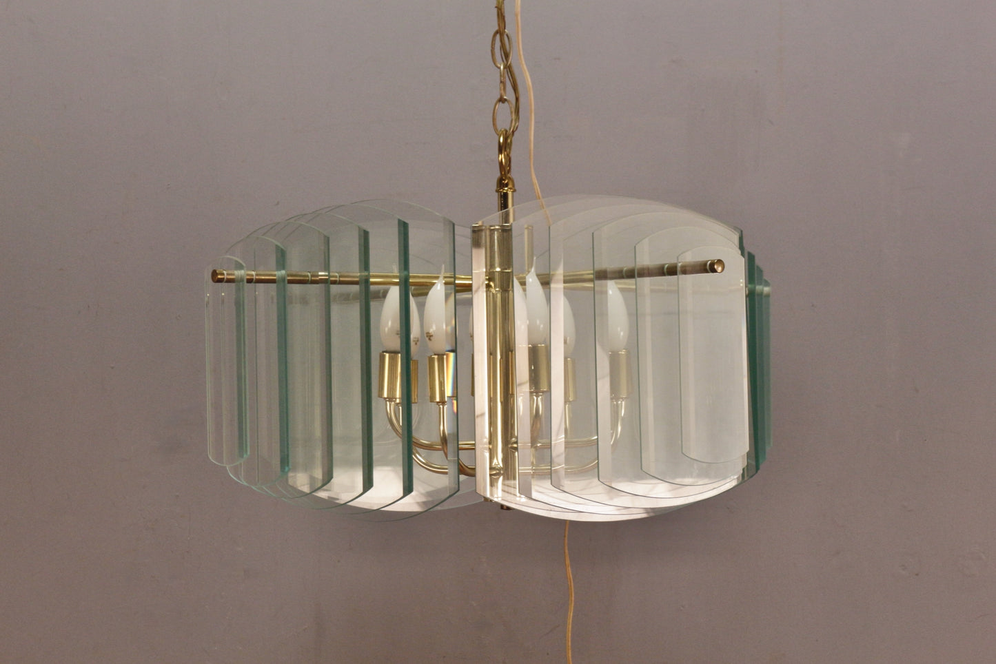 Deco Graduated Glass & Brass Chandelier - ONLINE ONLY