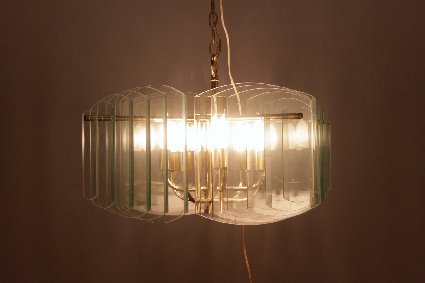 Deco Graduated Glass & Brass Chandelier - ONLINE ONLY
