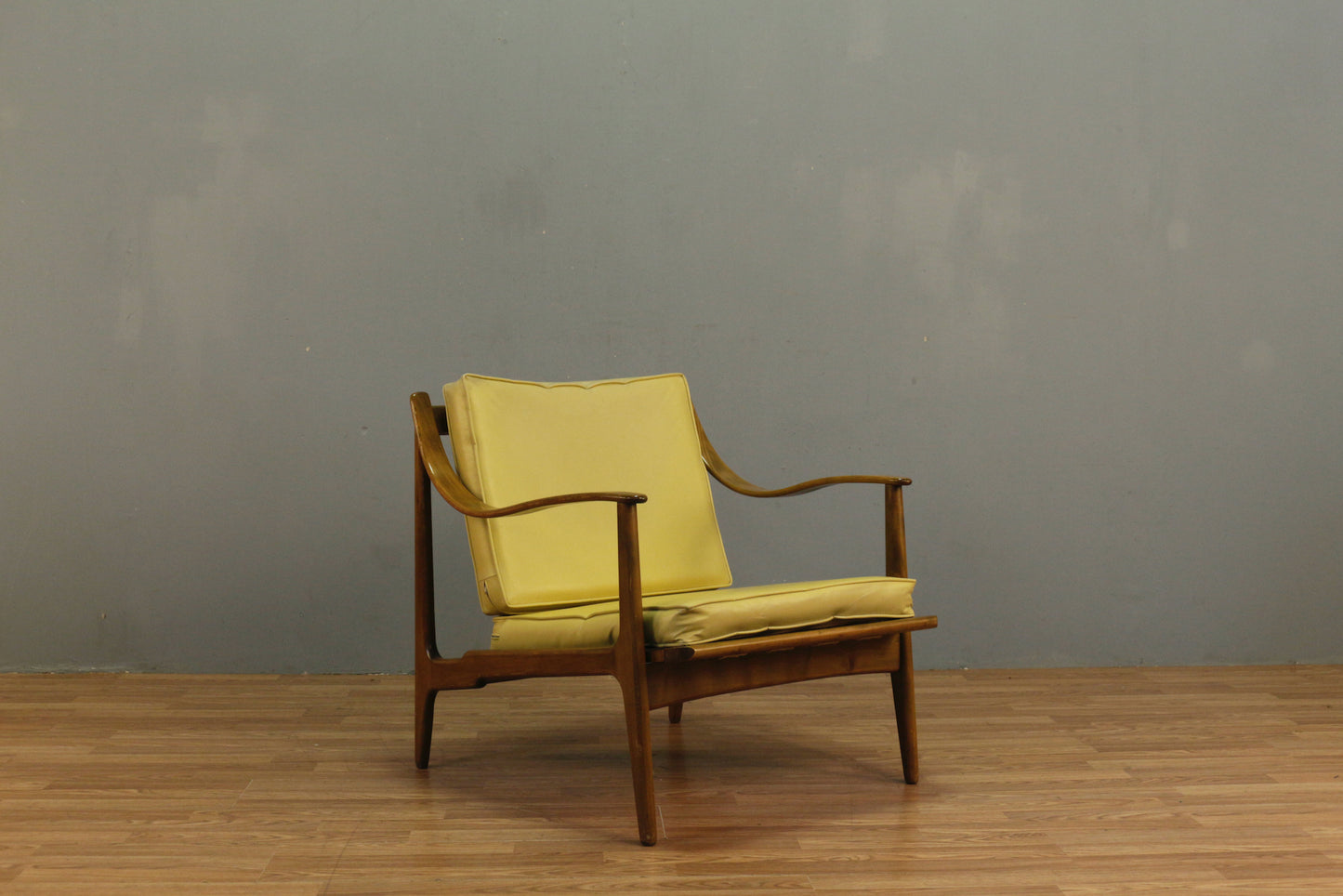 Mid Century Walnut & Yellow Lounge Chair