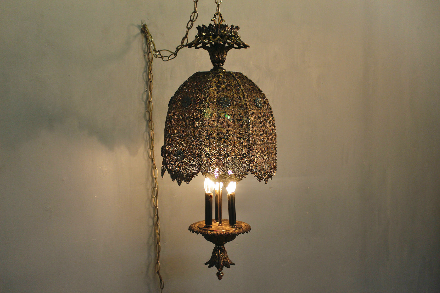 Moroccan Brass Floral Swag Lamp