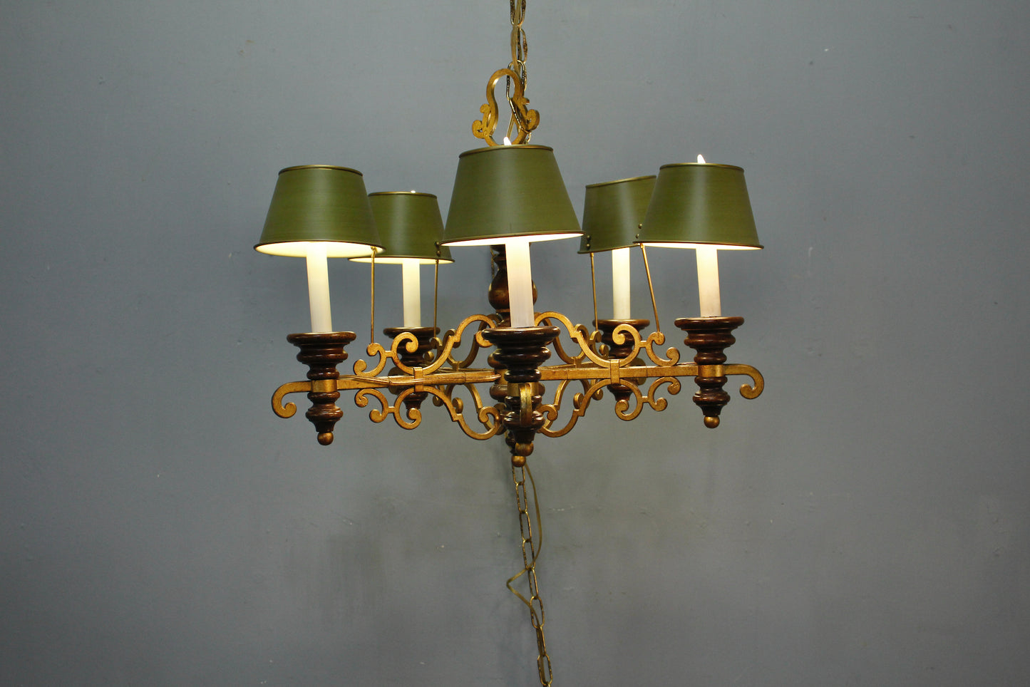 Gold & Green Candelabra Swag Lamp