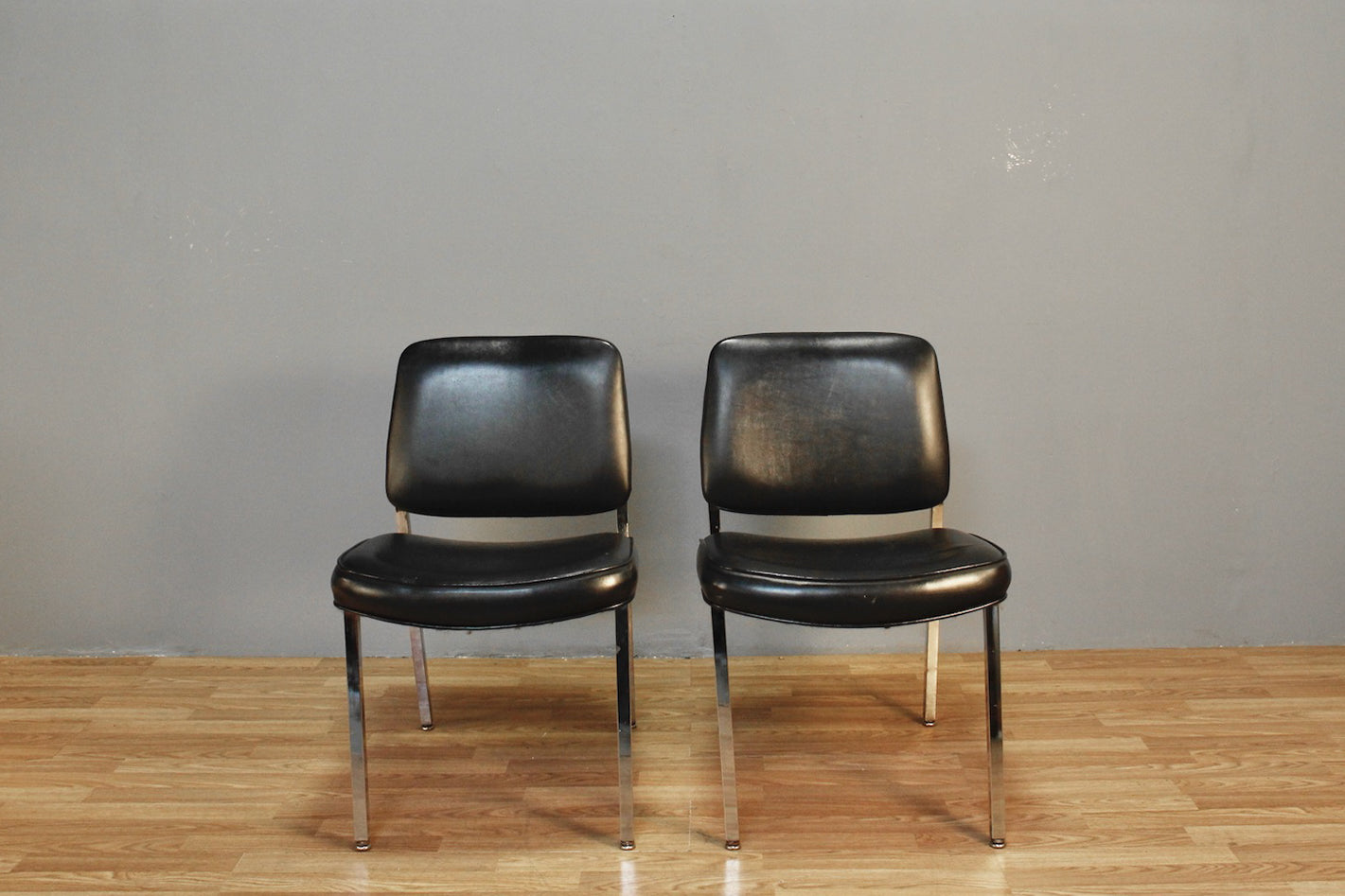 Black Leather & Chrome Side Chair