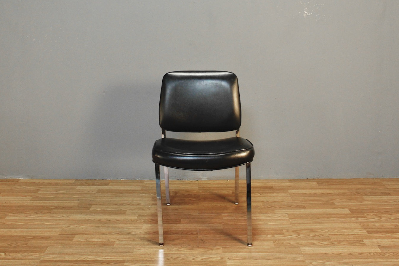 Black Leather & Chrome Side Chair