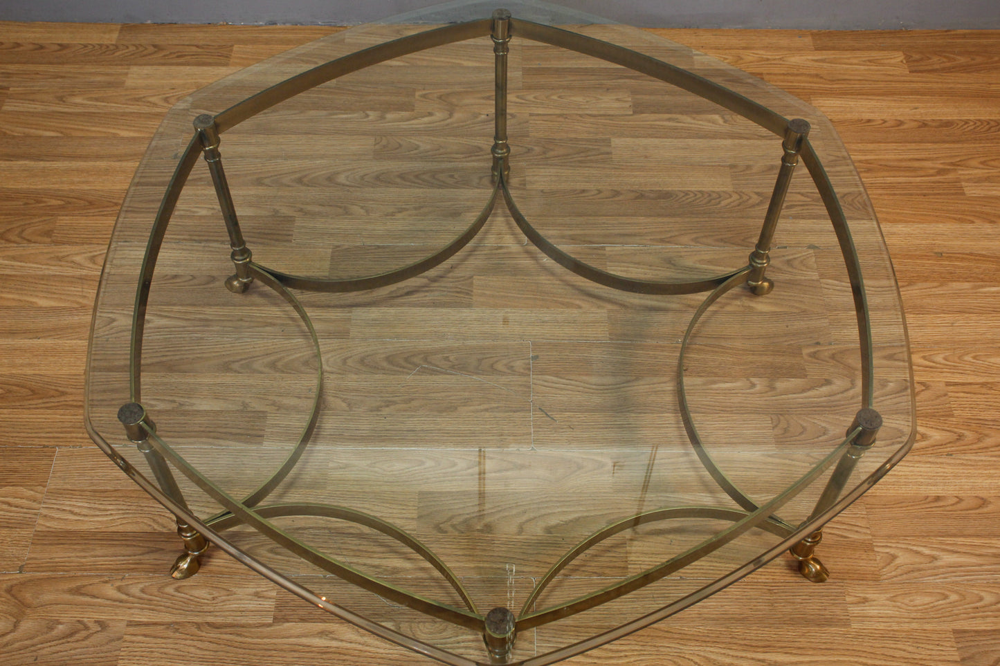 Large Hollywood Regency Glass & Brass Coffee Table - ONLINE ONLY