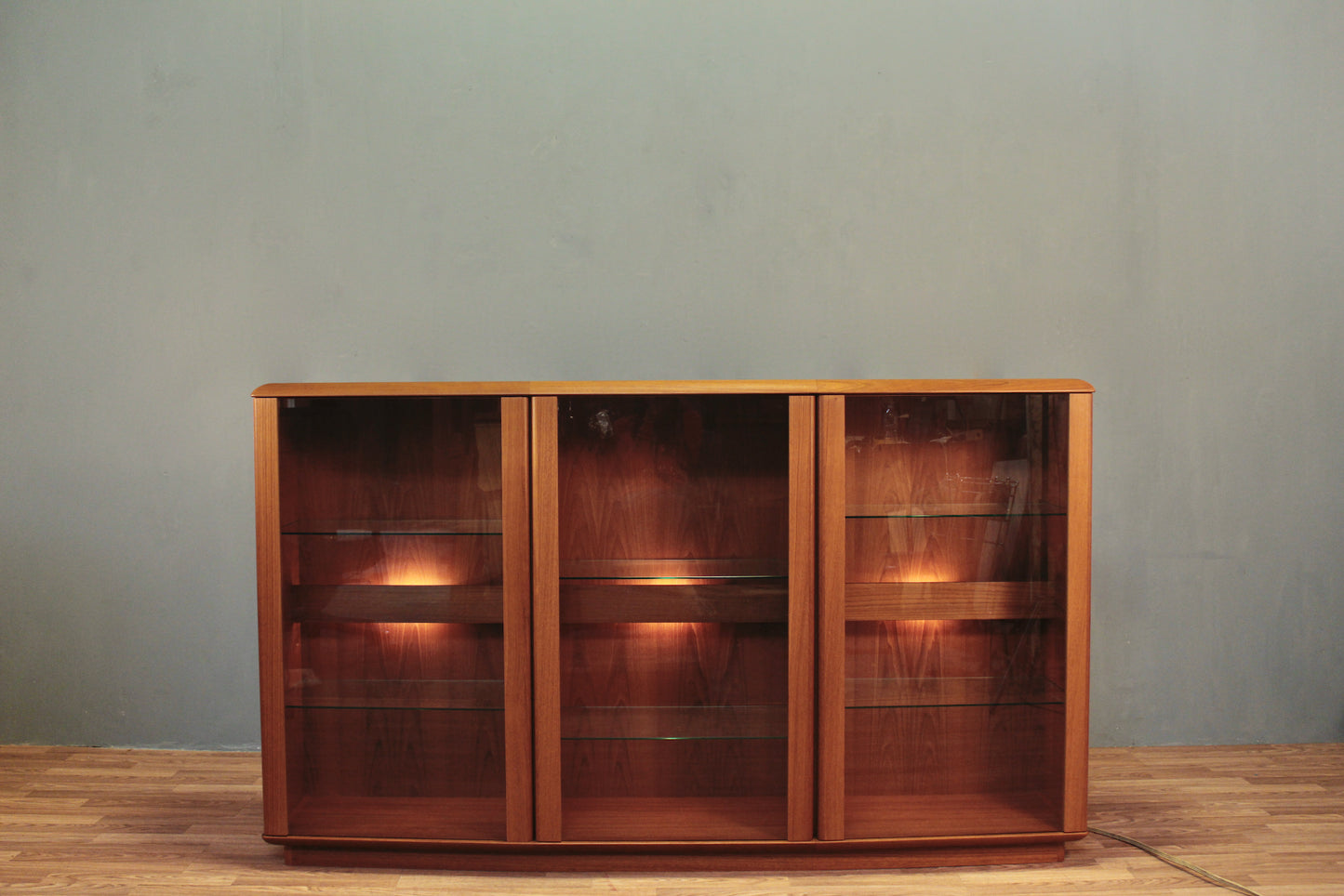 Large Nordic Teak & Glass Illuminated Bookcase - ONLINE ONLY