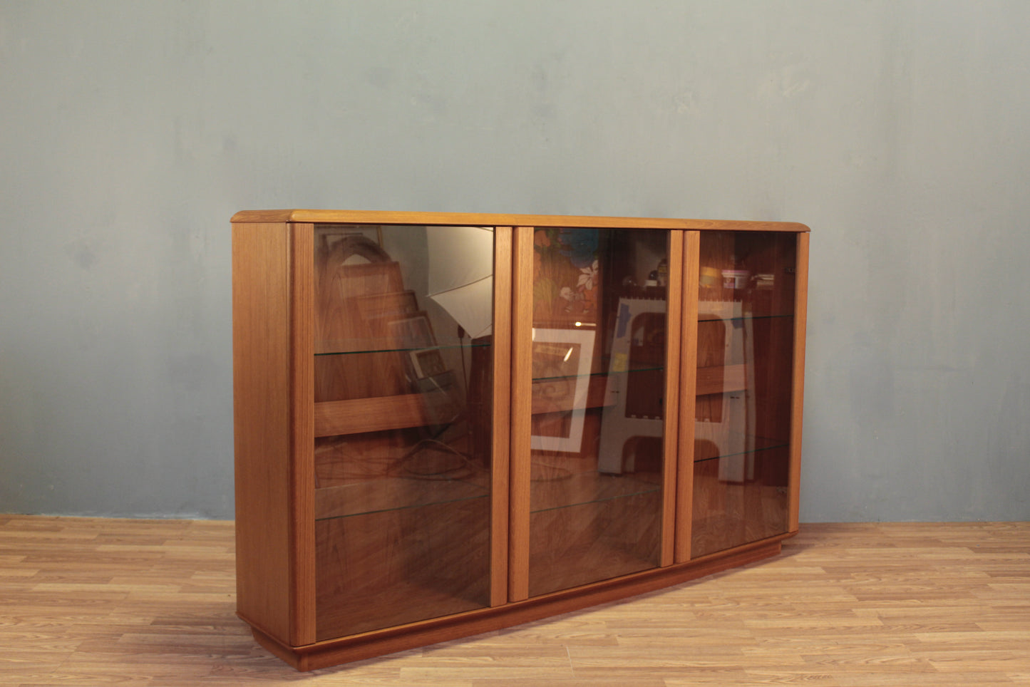 Large Nordic Teak & Glass Illuminated Bookcase - ONLINE ONLY