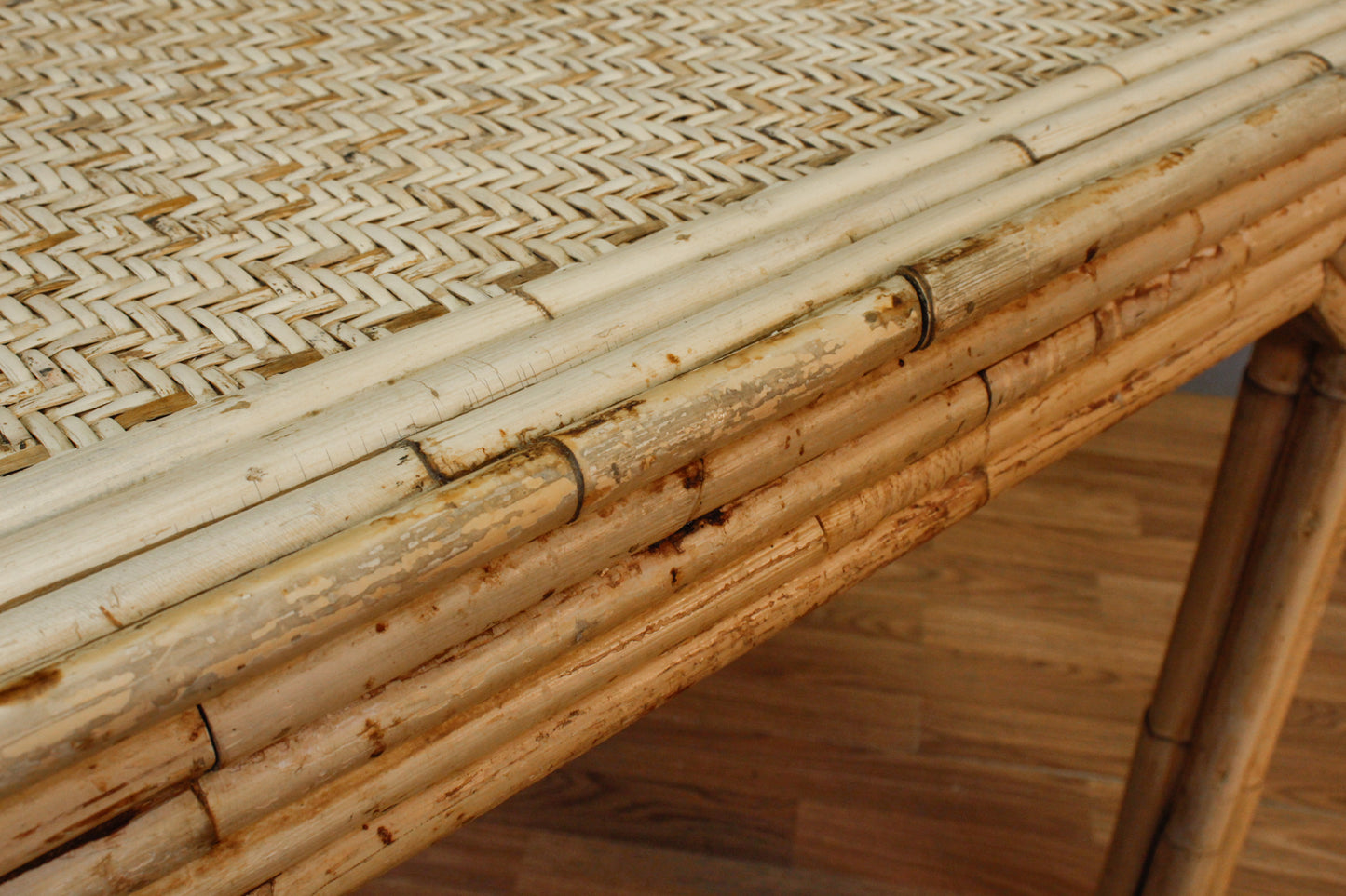 White Bamboo & Woven Kitchen Table - ONLINE ONLY